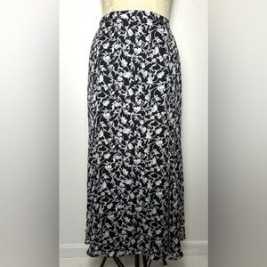 Dana Buchman Silk Floral Bias Maxi Skirt Navy White 20W